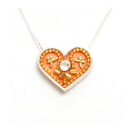 Silver Heart Necklace in Peach by Este... | Necklaces by Esther Shahaf