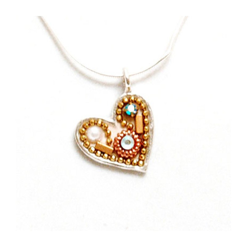 Collier coeur en argent avec détails métalliques... | Colliers par Esther Shahaf