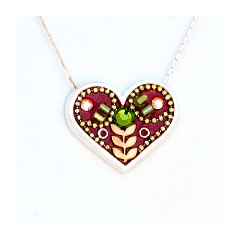 Maroon Heart Necklace in Silver Shahaf | Necklaces by Esther Shahaf