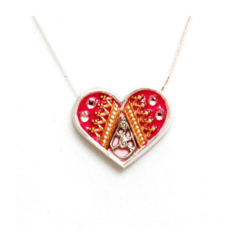 Silver Heart Necklace in Pink and Red ... | Necklaces by Esther Shahaf