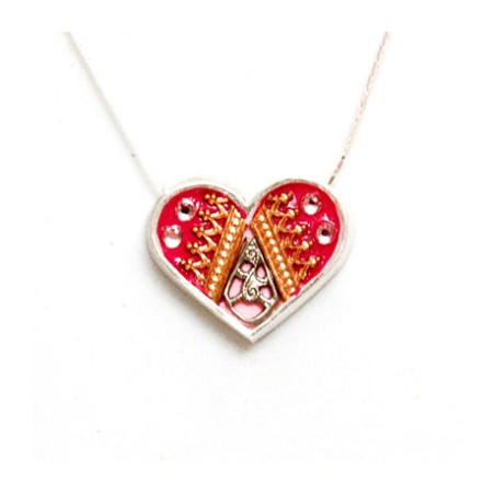 Silver Heart Necklace in Pink and Red ... | Necklaces by Esther Shahaf