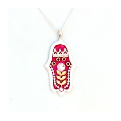 Red Flower Hamsa Necklace by Ester Shahaf | Hamsa Necklace
