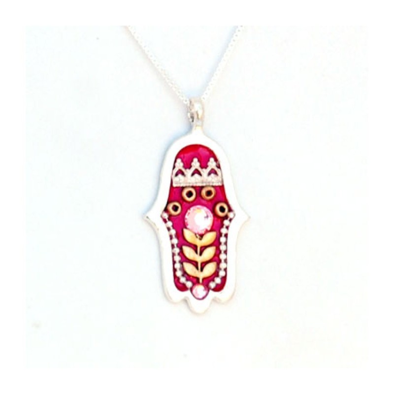 Red Flower Hamsa Necklace by Ester Shahaf | Hamsa Necklace