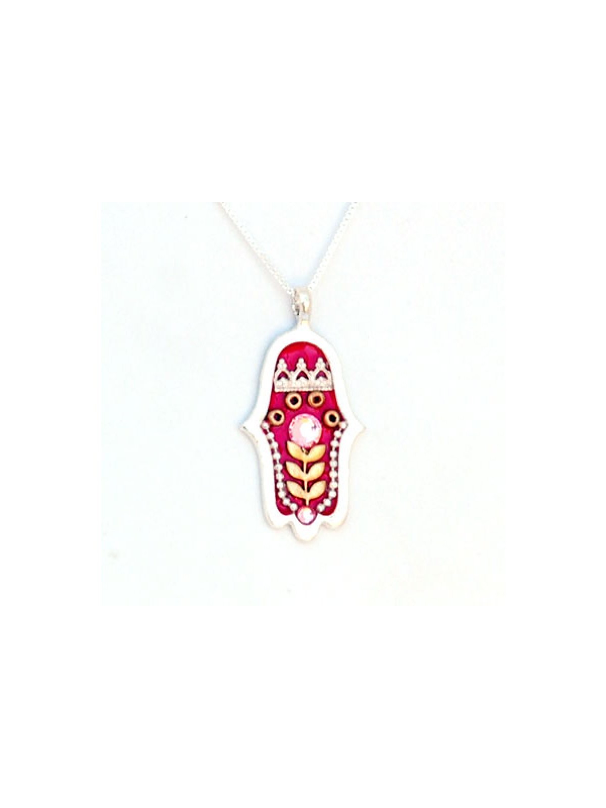 Red Flower Hamsa Necklace by Ester Shahaf | Hamsa Necklace