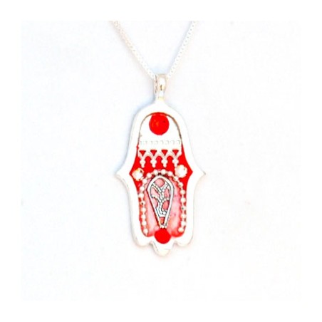 Ravishing Red Silver Hamsa Necklace by Ester Shahaf | Hamsa Necklace