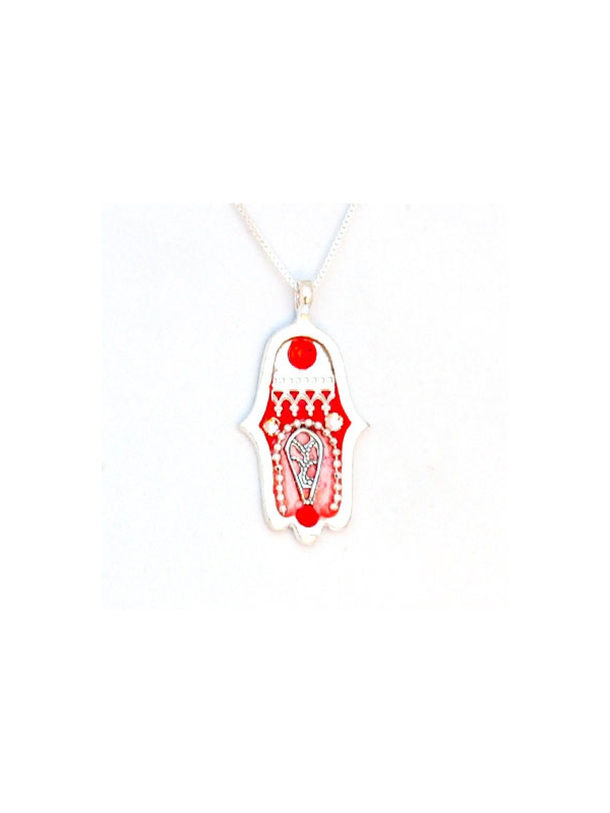 Ravishing Red Silver Hamsa Necklace by Ester Shahaf | Hamsa Necklace