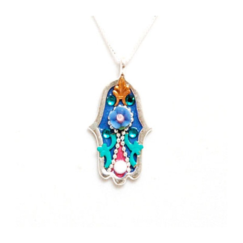 Flower Power Silver Hamsa Necklace by Ester Shahaf | Hamsa Necklace