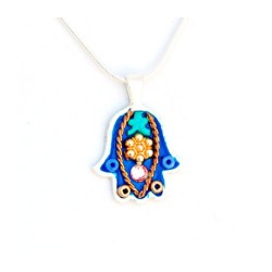 Blue Gold Hamsa Necklace by Ester Shahaf | Hamsa Necklace