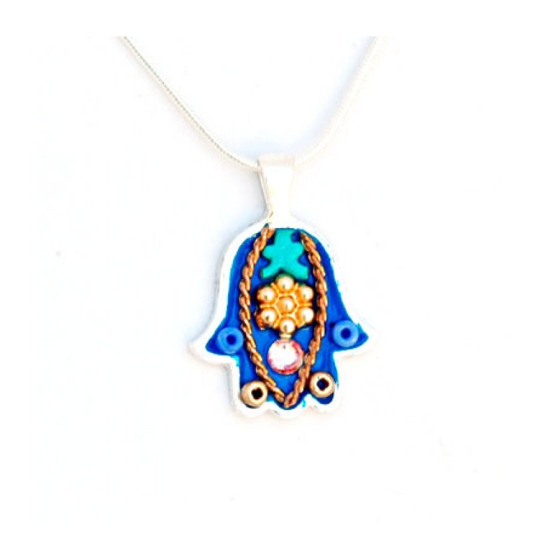 Blue Gold Hamsa Necklace by Ester Shahaf | Hamsa Necklace