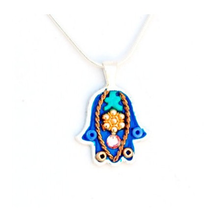 Blue Gold Hamsa Necklace by Ester Shahaf | Hamsa Necklace
