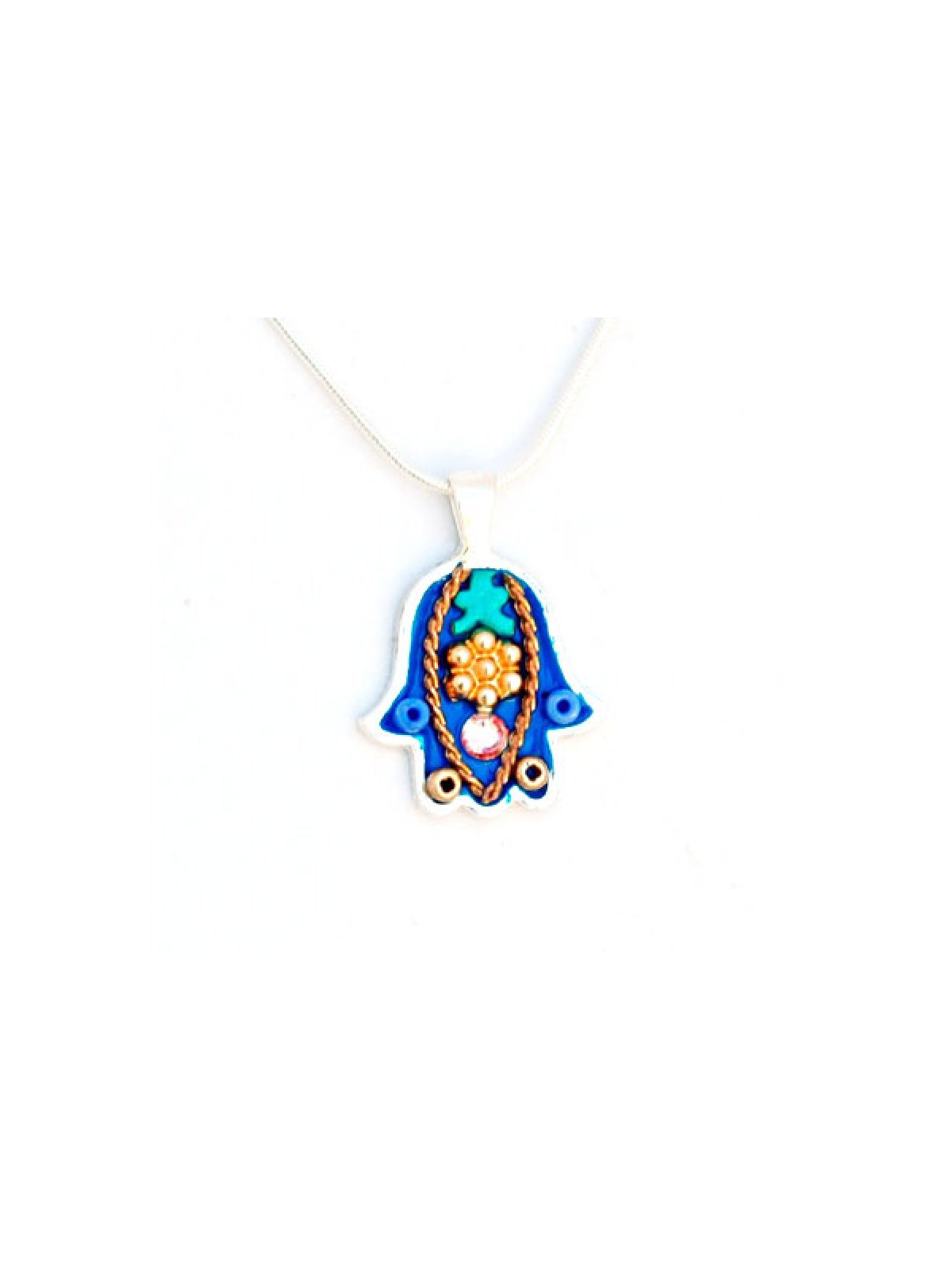 Blue Gold Hamsa Necklace by Ester Shahaf | Hamsa Necklace