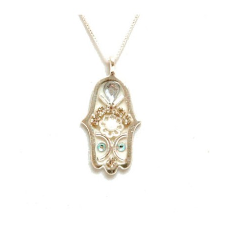 Silver Hamsa Pendant and Chain by Ester Shahaf | Hamsa Necklace