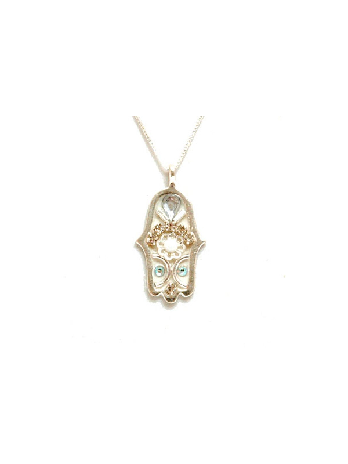 Silver Hamsa Pendant and Chain by Ester Shahaf | Hamsa Necklace