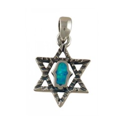 Silver and Opal Hamsa Star of David Pendant | Jewish Gift from Israel