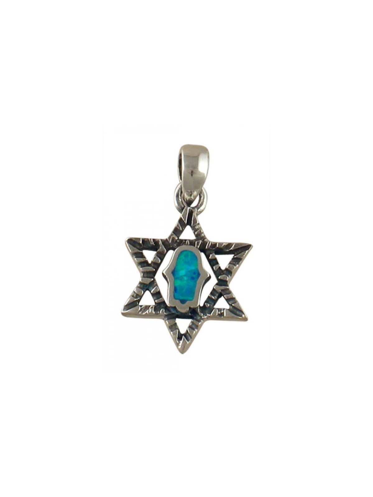 Silver and Opal Hamsa Star of David Pendant | Jewish Gift from Israel