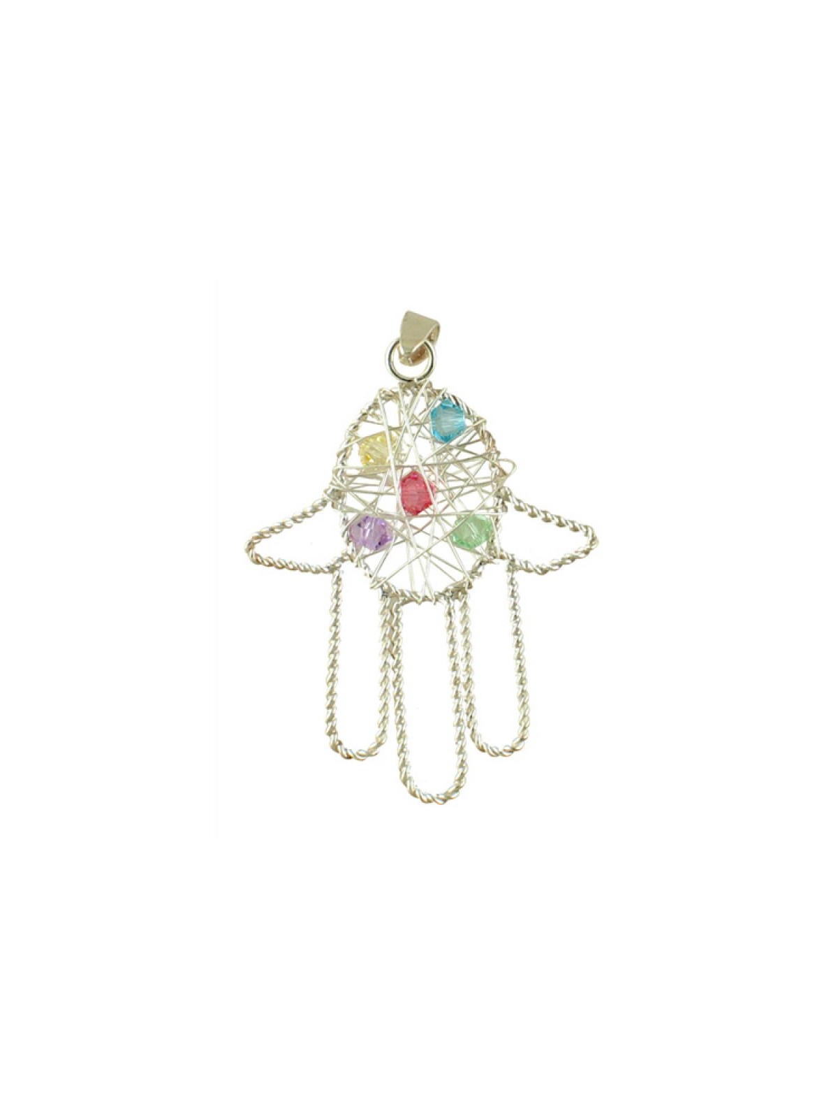 Silver Hamsa Pendant with multicolor stones | Hamsa Necklace