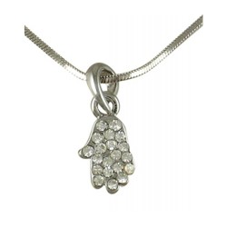 Hamsa Rhodium Necklace with white stones | Hamsa Necklace
