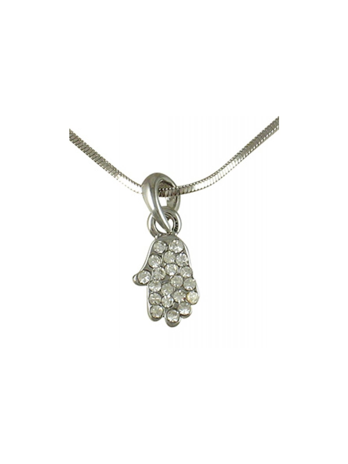 Hamsa Rhodium Necklace with white stones | Hamsa Necklace