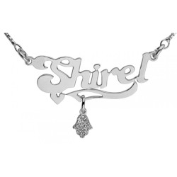 Silver English Name Necklace with Hamsa pendant | Personalized Jewelry