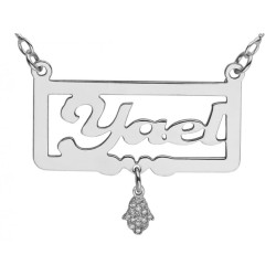 Custom English Name Necklace Framed with Ham... | Personalized Jewelry