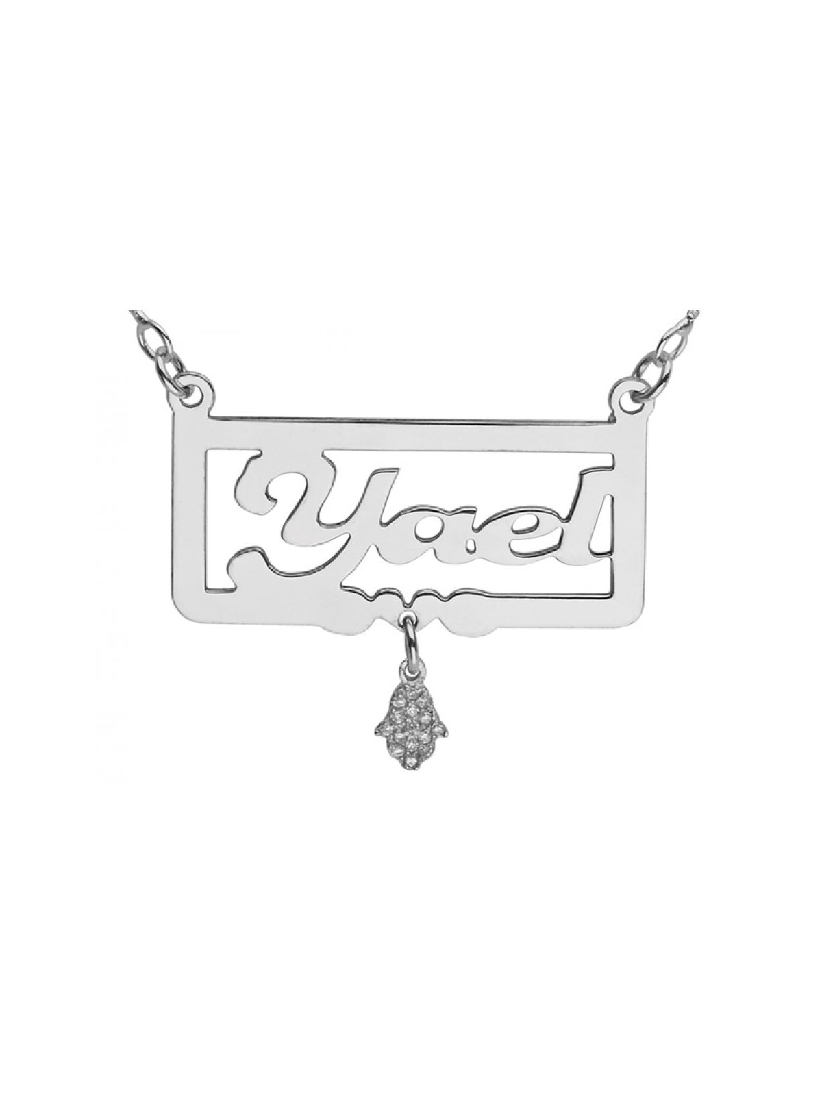 Custom English Name Necklace Framed with Ham... | Personalized Jewelry