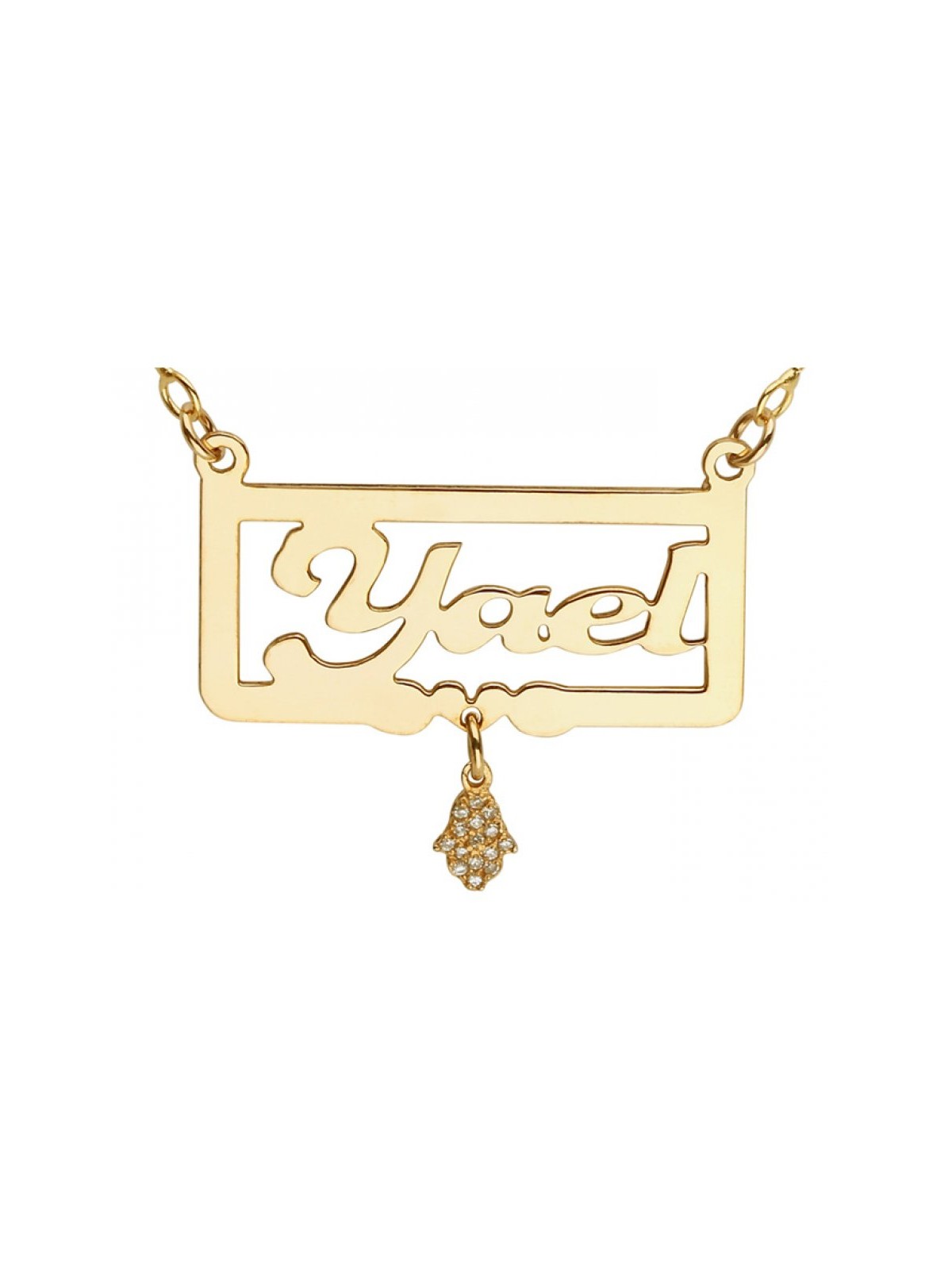 Gold Filled English Name Necklace with Hamsa | Personalized Jewelry