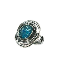 Michal Kirat Sterling Silver Ring with Roman Glass S... | Jewish Rings