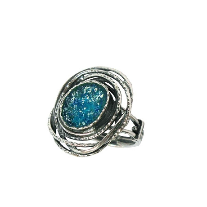 Michal Kirat Sterling Silver Ring with Roman Glass S... | Jewish Rings
