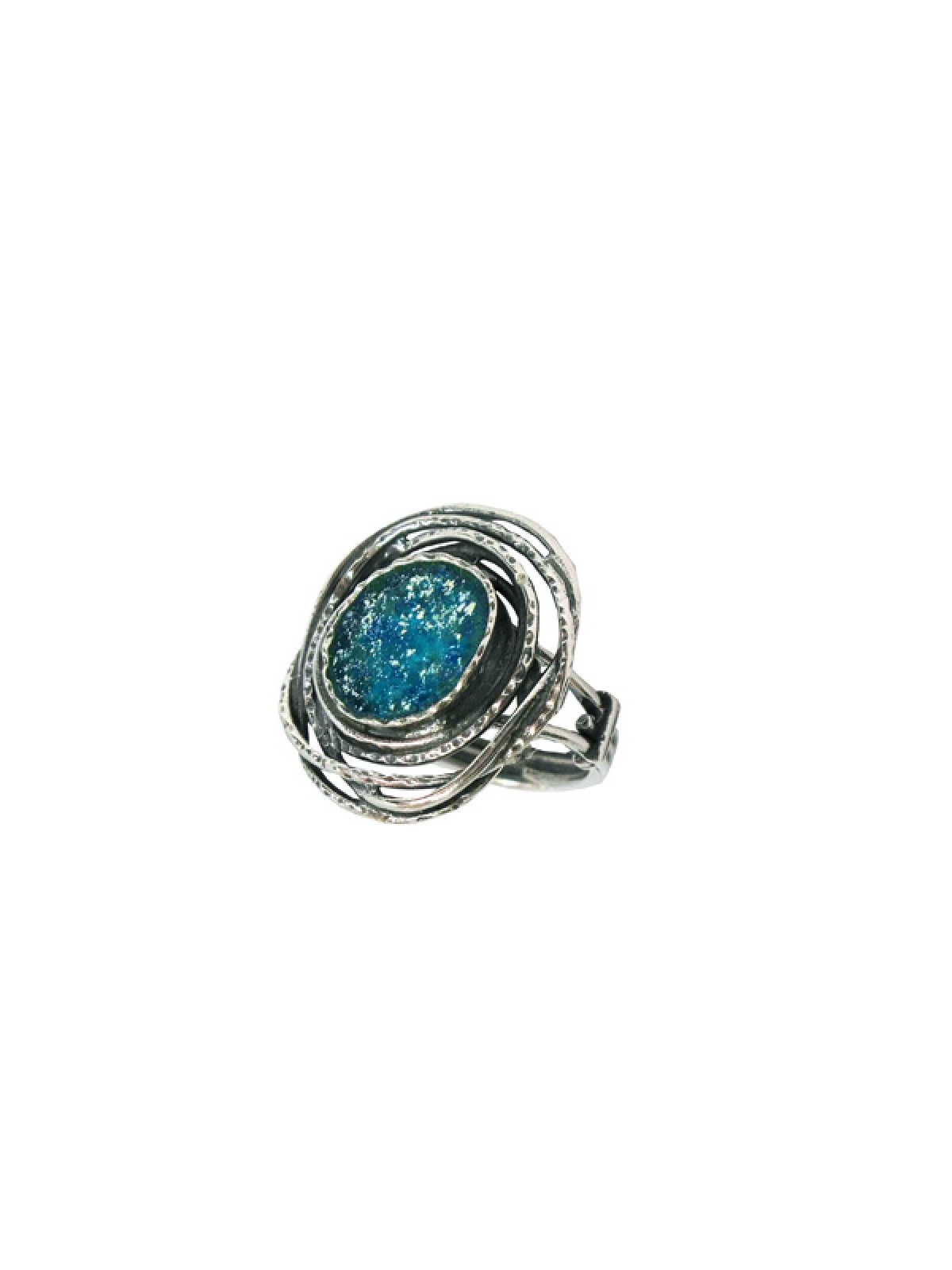 Michal Kirat Sterling Silver Ring with Roman Glass S... | Jewish Rings