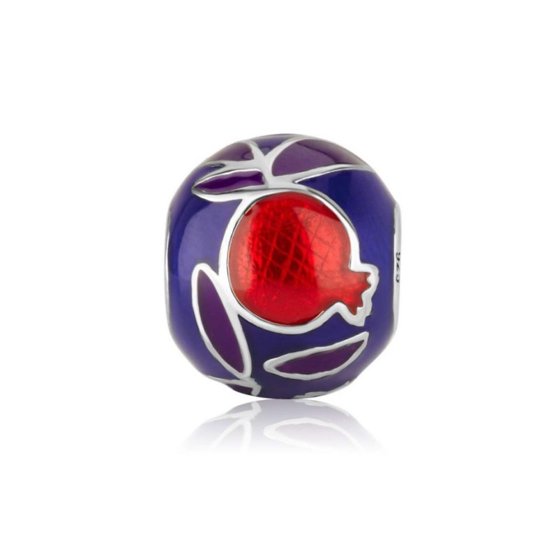 Sterling Silver Bracelet Charm Enamel Red Pomegran... | Judaica Charms