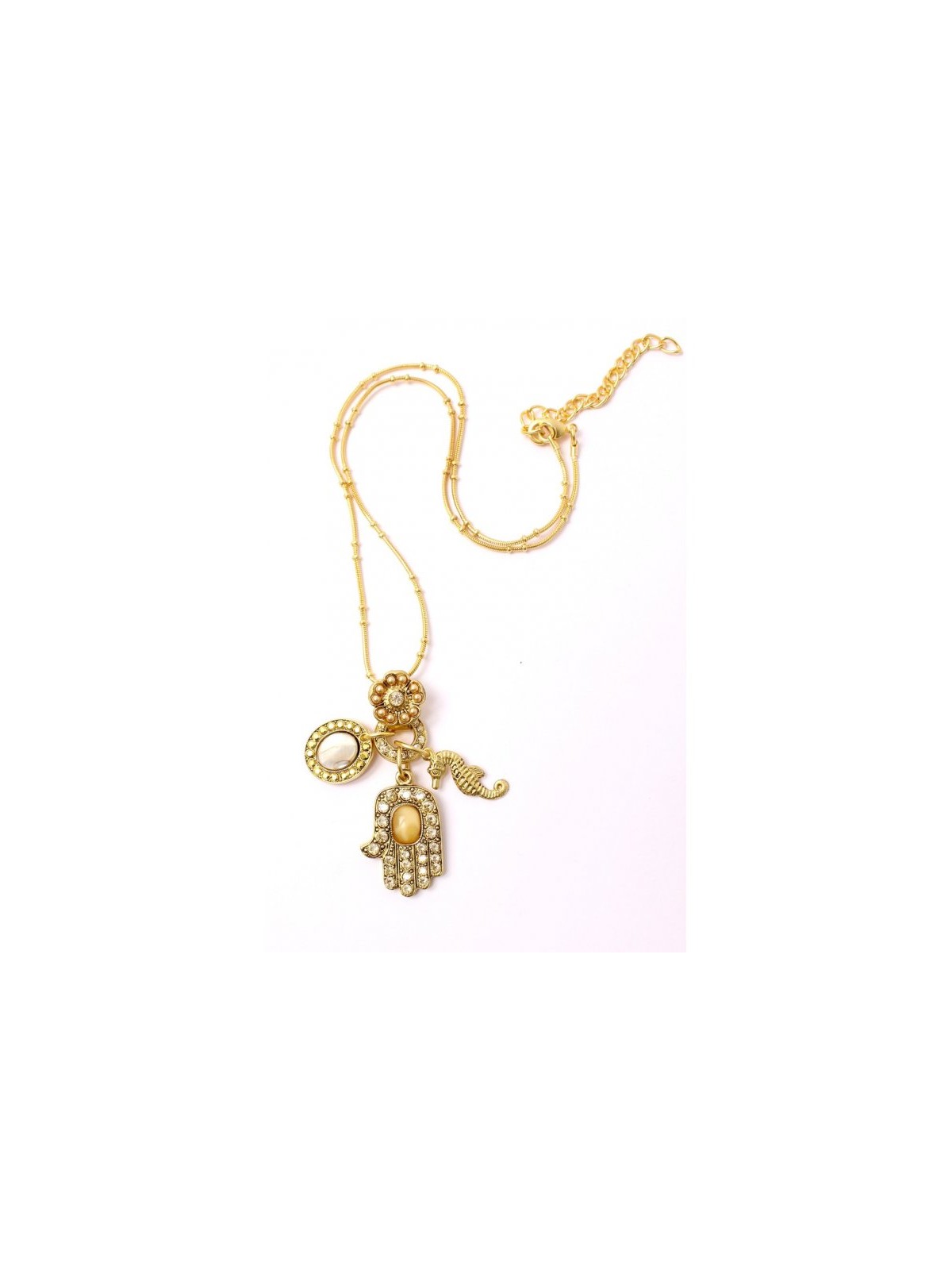 Amaro Handmade Golden Hamsa Seahorse Necklace from... | Hamsa Necklace