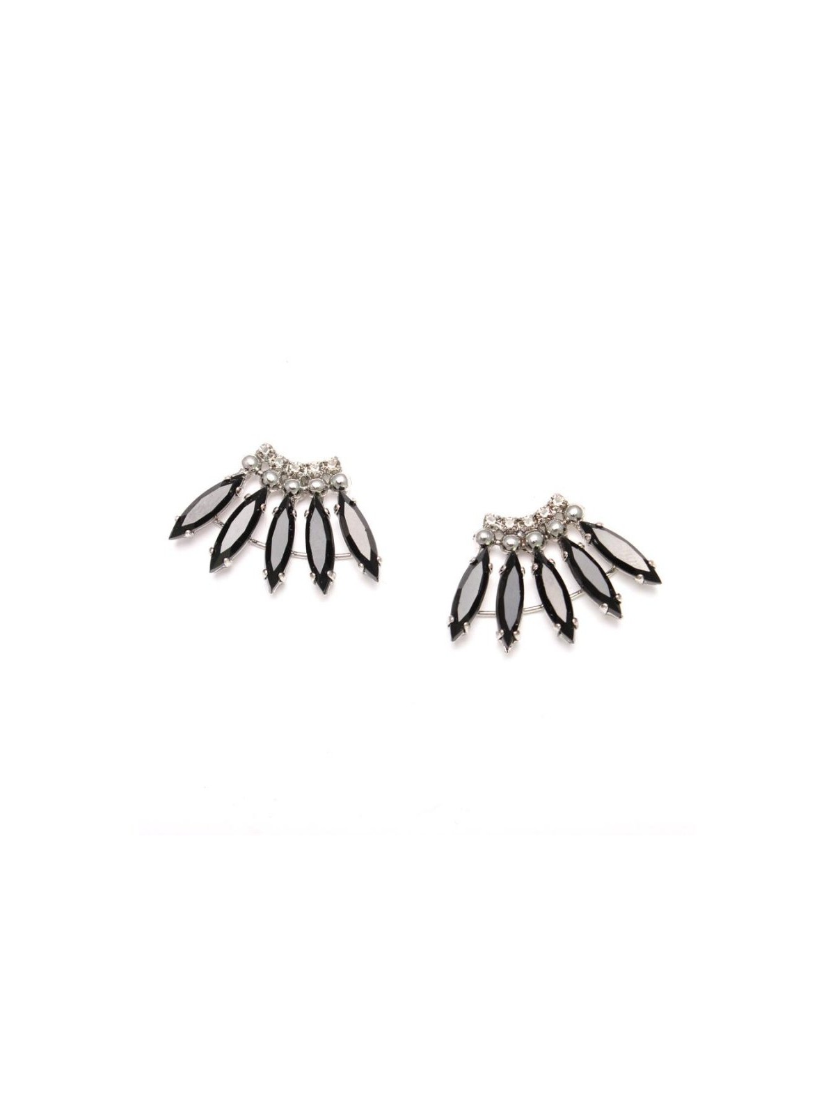Amaro Rhodium Plated Silver and Black Spike Earrings Pea... | Earrings