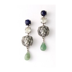 Amaro Lion of Judah Dangle Earrings with Semi Precious G... | Earrings