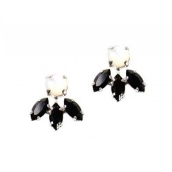 Amaro Black and White Small Petal Earrings with Semi Pre... | Earrings