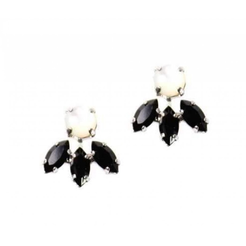 Amaro Black and White Small Petal Earrings with Semi Pre... | Earrings