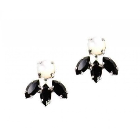 Amaro Black and White Small Petal Earrings with Semi Pre... | Earrings