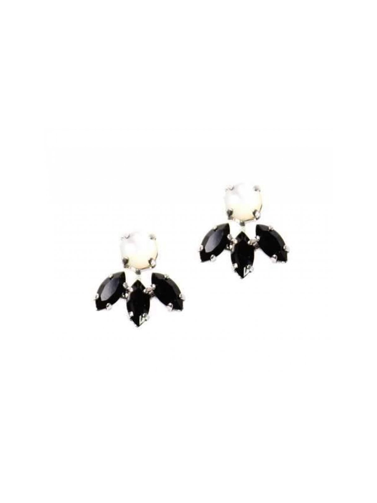 Amaro Black and White Small Petal Earrings with Semi Pre... | Earrings