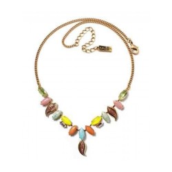 Amaro Handmade Gold Necklace with Colorful Lea... | Necklaces by Amaro