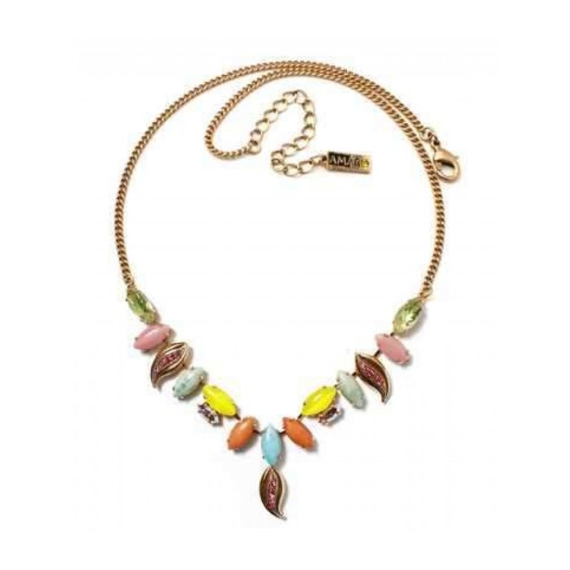 Amaro Handmade Gold Necklace with Colorful Lea... | Necklaces by Amaro