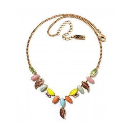 Amaro Handmade Gold Necklace with Colorful Lea... | Necklaces by Amaro