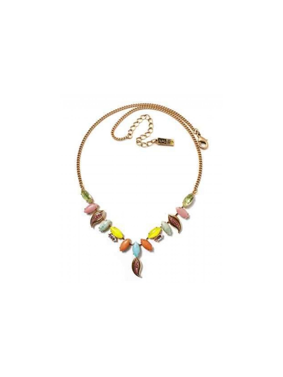 Amaro Handmade Gold Necklace with Colorful Lea... | Necklaces by Amaro