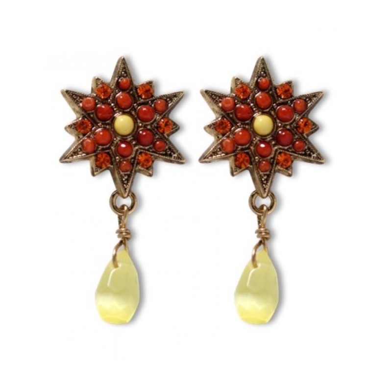 Amaro Handcrafted Gold Plate Red Star Earrings Spiritual... | Earrings