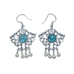 Michal Kirat Dangle Sterling Silver Earrings... | Roman Glass Earrings