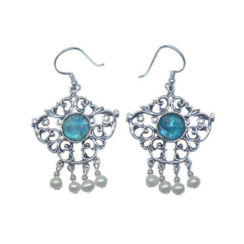 Michal Kirat Dangle Sterling Silver Earrings... | Roman Glass Earrings