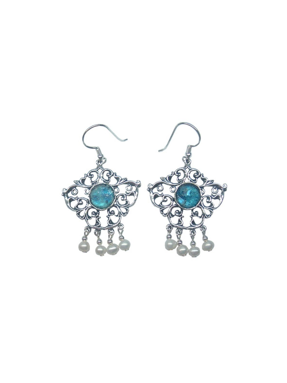 Michal Kirat Dangle Sterling Silver Earrings... | Roman Glass Earrings