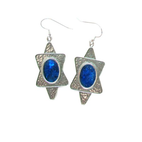 Michal Kirat Hammered Sterling Silver Star o... | Roman Glass Earrings