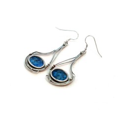 Michal Kirat Sterling Silver Dangle Hoop Ear... | Roman Glass Earrings