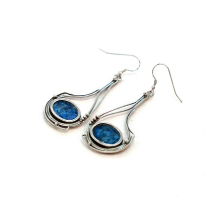 Michal Kirat Sterling Silver Dangle Hoop Ear... | Roman Glass Earrings
