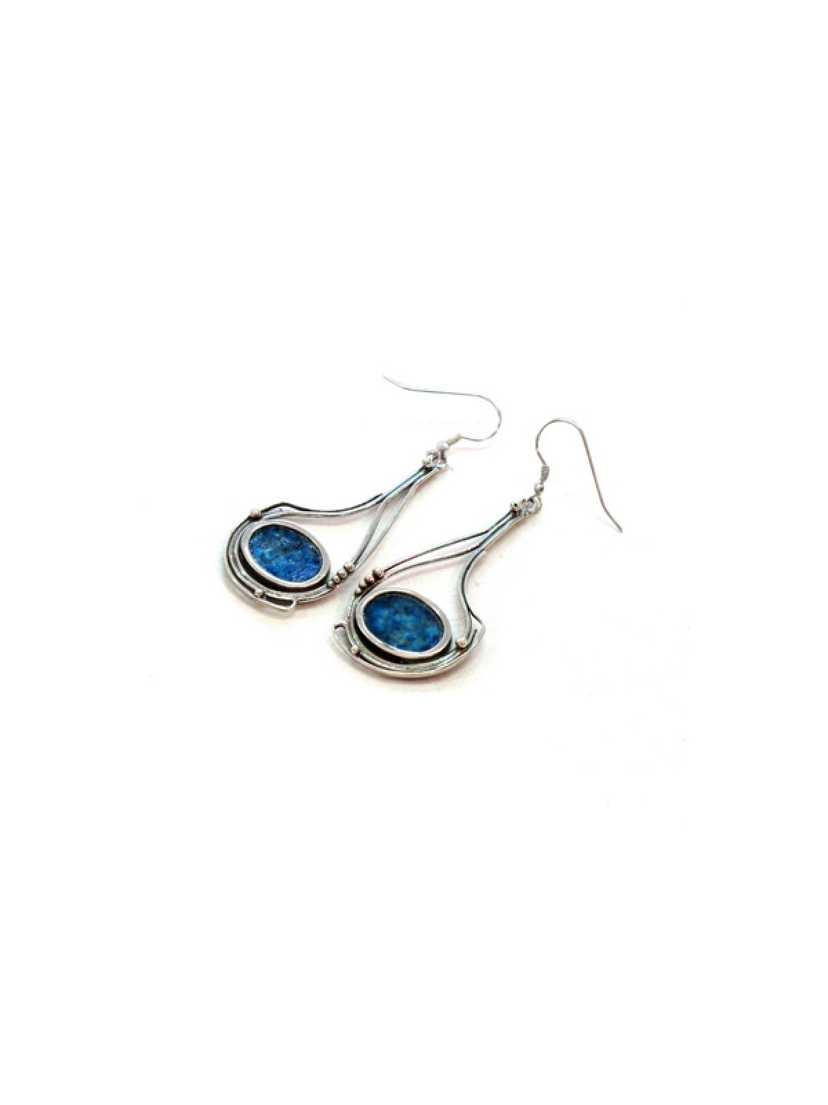 Michal Kirat Sterling Silver Dangle Hoop Ear... | Roman Glass Earrings