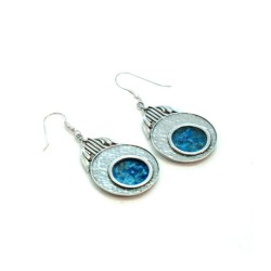 Michal Kirat Drop Earrings with Round Roman ... | Roman Glass Earrings